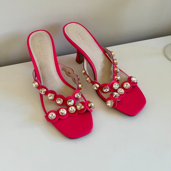 CECELIA NEW YORK Venzy Sandal Pink Crystal Diamond Barbie Heel 7 - Picture 6 of 10